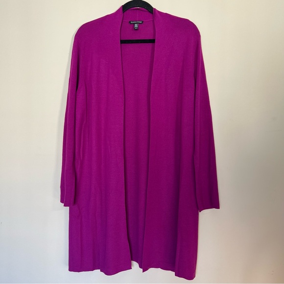 Eileen Fisher Cerise Open Front Cardigan - 100% Superfine Merino Wool - EUC - Picture 2 of 10
